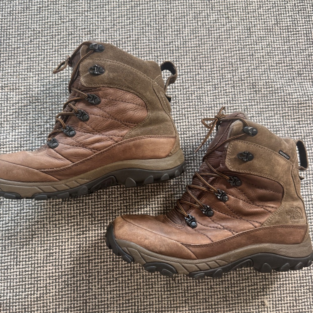 The North Face Mens Brown Leather Suede Waterproof Hiking Boots Lug Sole Sz 9.5